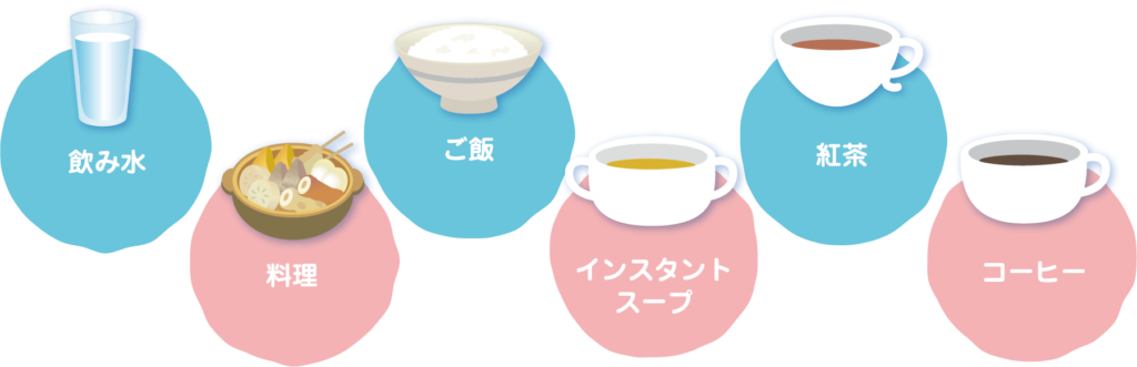 飲み水・料理・ご飯・インスタントスープ・紅茶・コーヒー